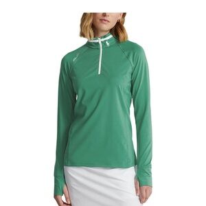 RLX Ralph Lauren Women's Jeesey Zip Golf Pullover- Raft Green/Pure White medium